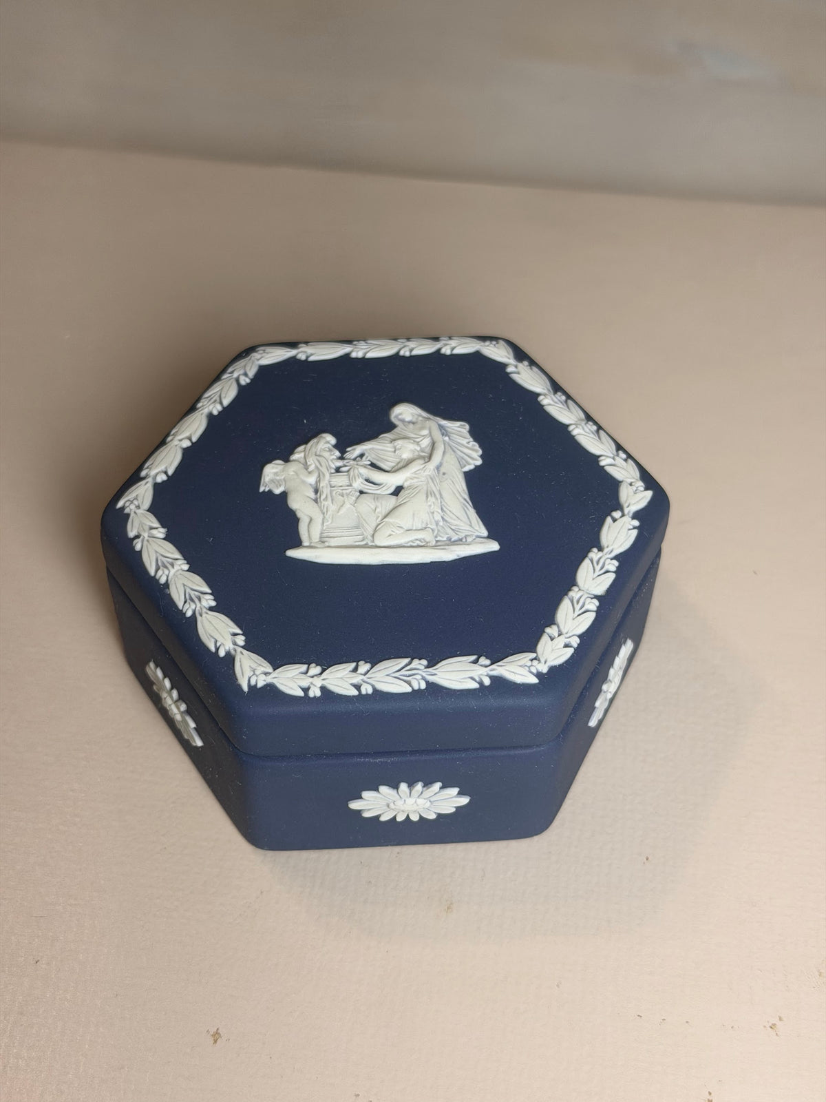 Wedgwood Portland Blue Jasperware Hexagonal Trinket Box