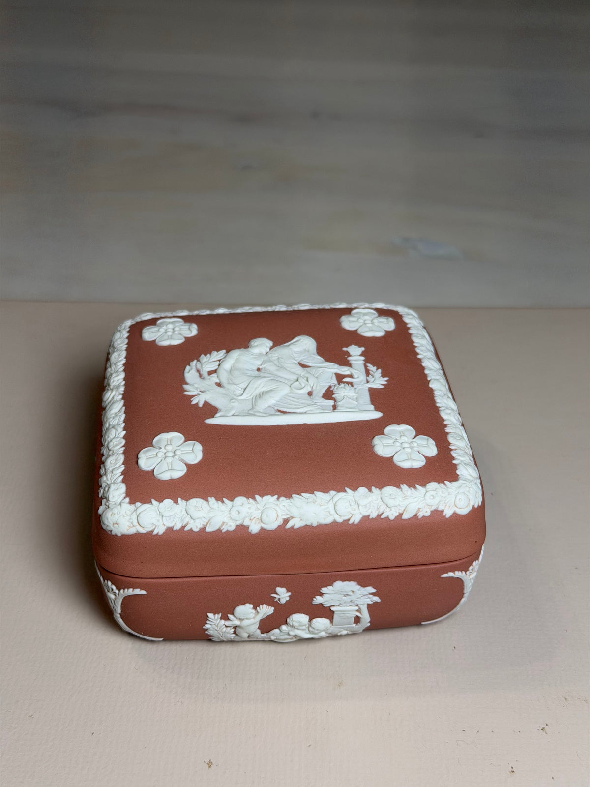 Wedgwood Terracotta & White Jasperware Square Trinket Box