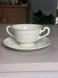 Wedgwood Cream Embossed Relief Two-Handled Cup & Saucer