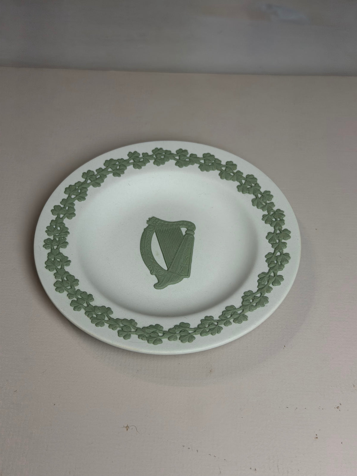 Wedgwood White & Green Jasperware Irish Harp Dish