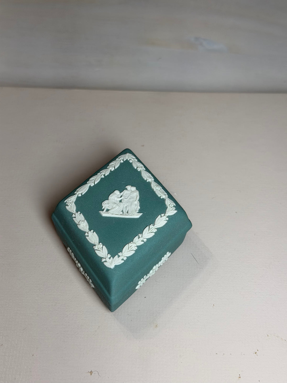 Wedgwood Deep Green Jasperware Diamond Trinket Box