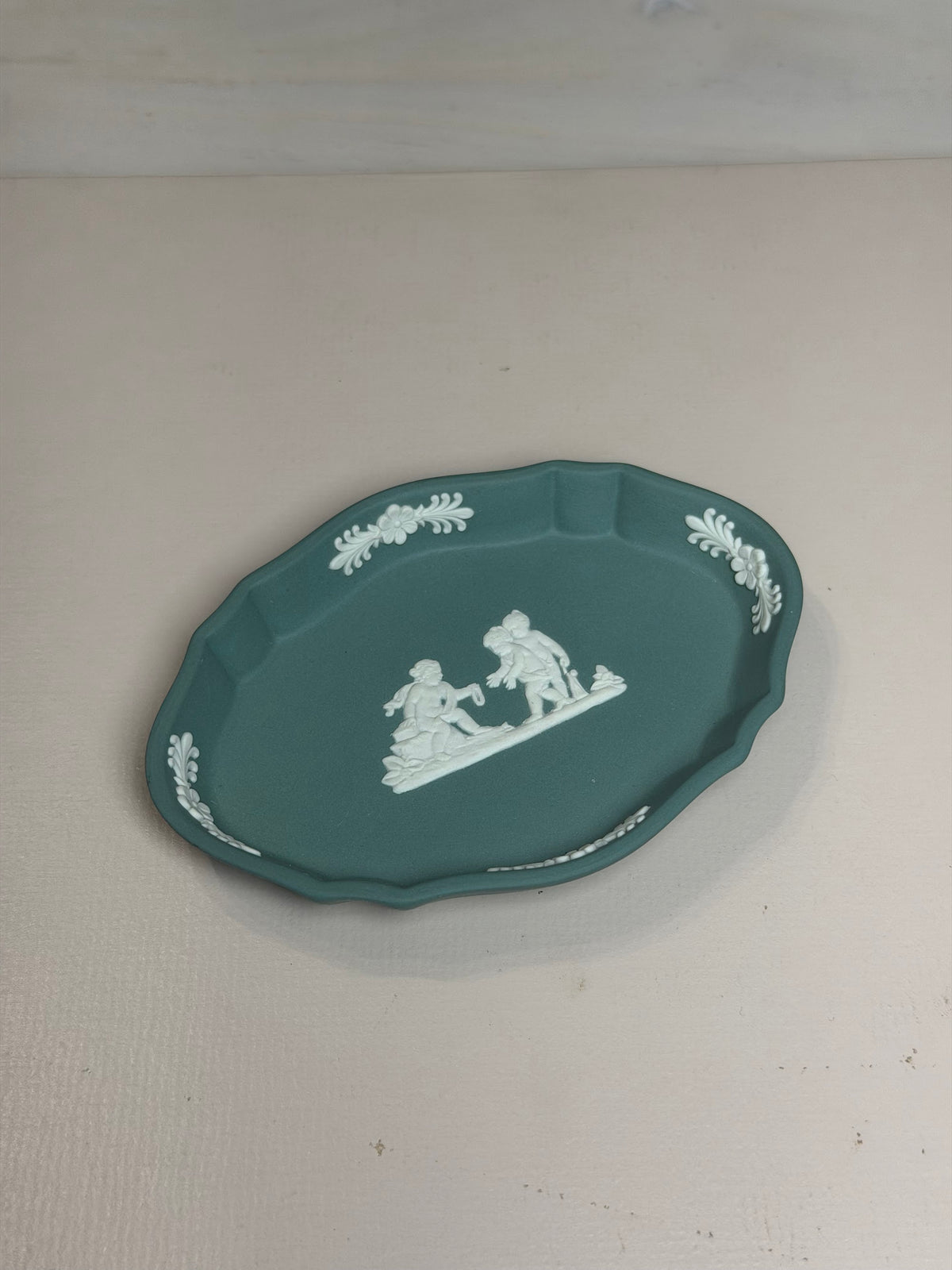 Wedgwood Deep Green Jasperware Small Oval Figural Tray