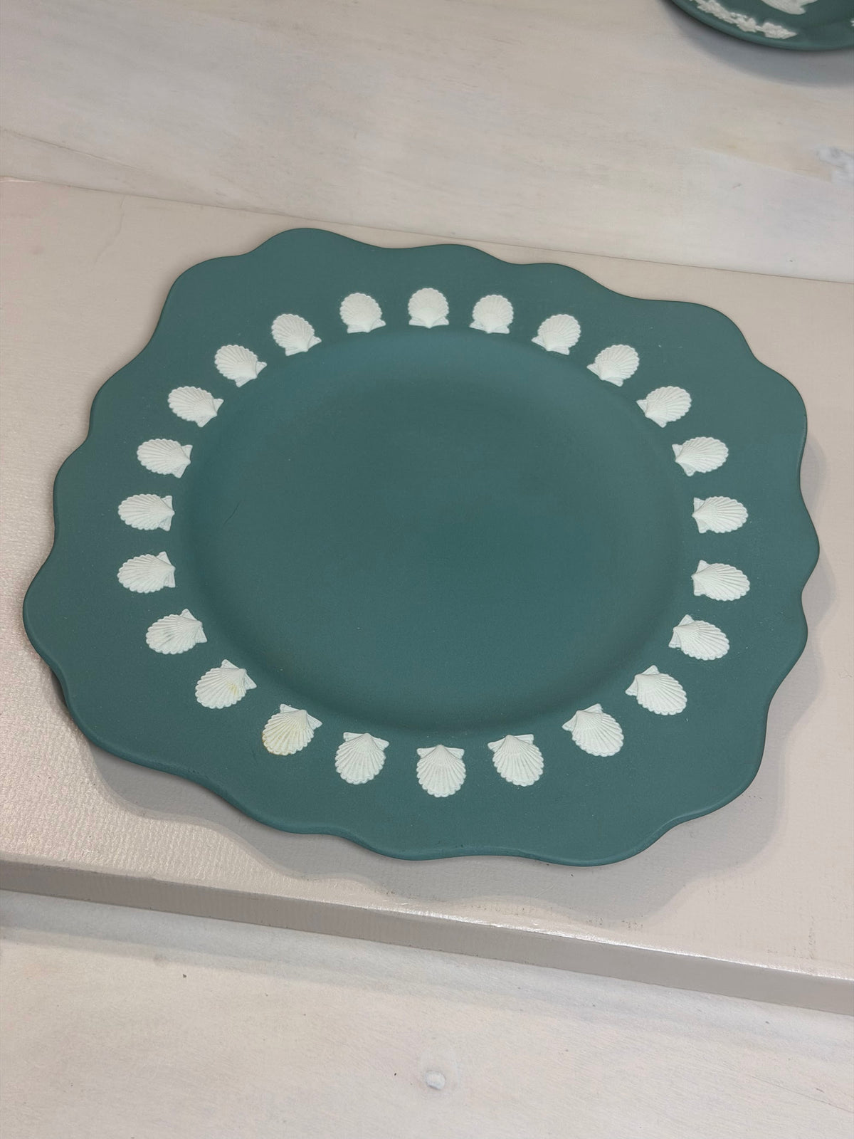 Wedgwood Deep Green Jasperware Scalloped Shell Border Plate