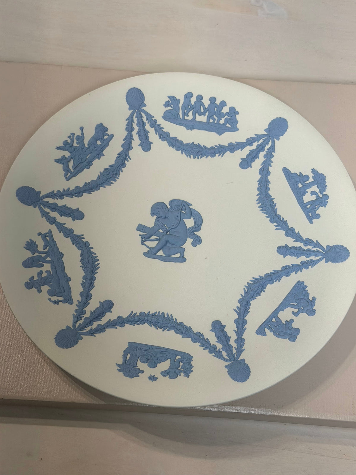 Wedgwood Cream & Blue Jasperware Classical Swag Plate