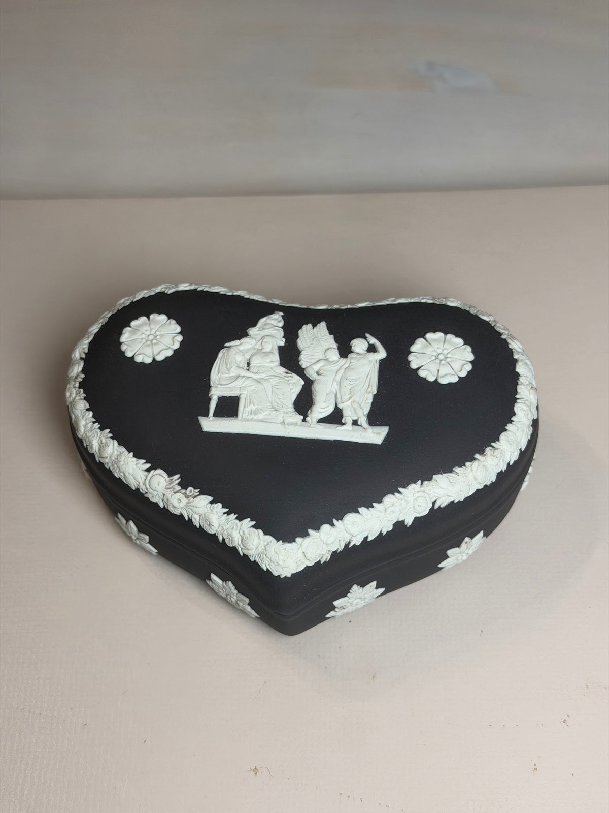 Wedgwood Black & White Jasperware Heart Trinket Box