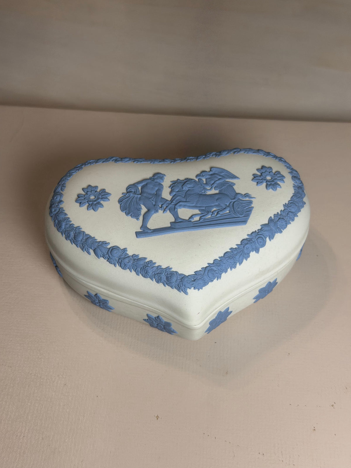 Wedgwood White & Blue Jasperware Heart Trinket Box