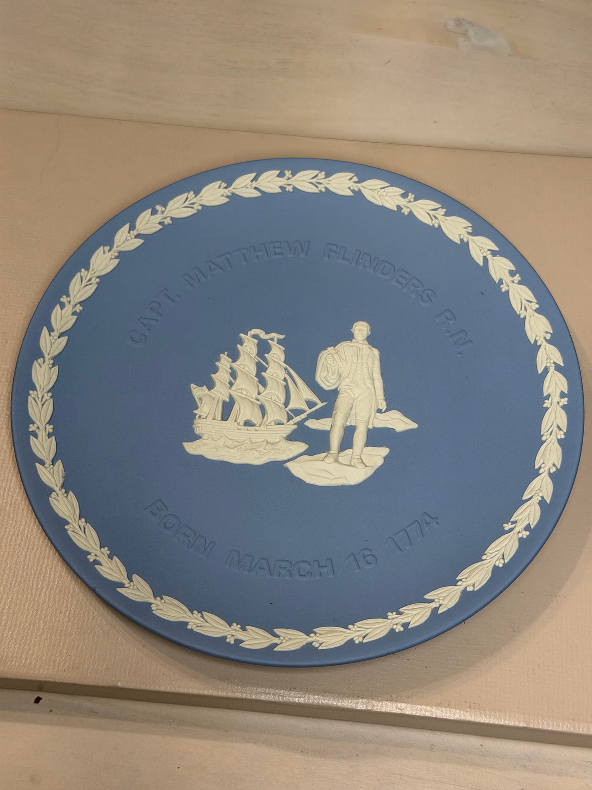Wedgwood Blue Jasperware Captain Matthew Flinders Plate