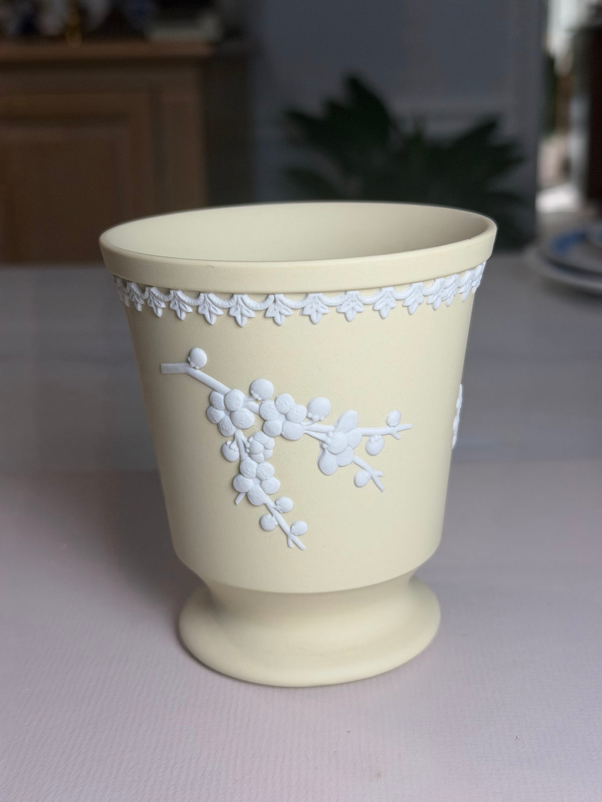 Wedgwood Primrose Yellow Jasperware Prunus Footed Vase