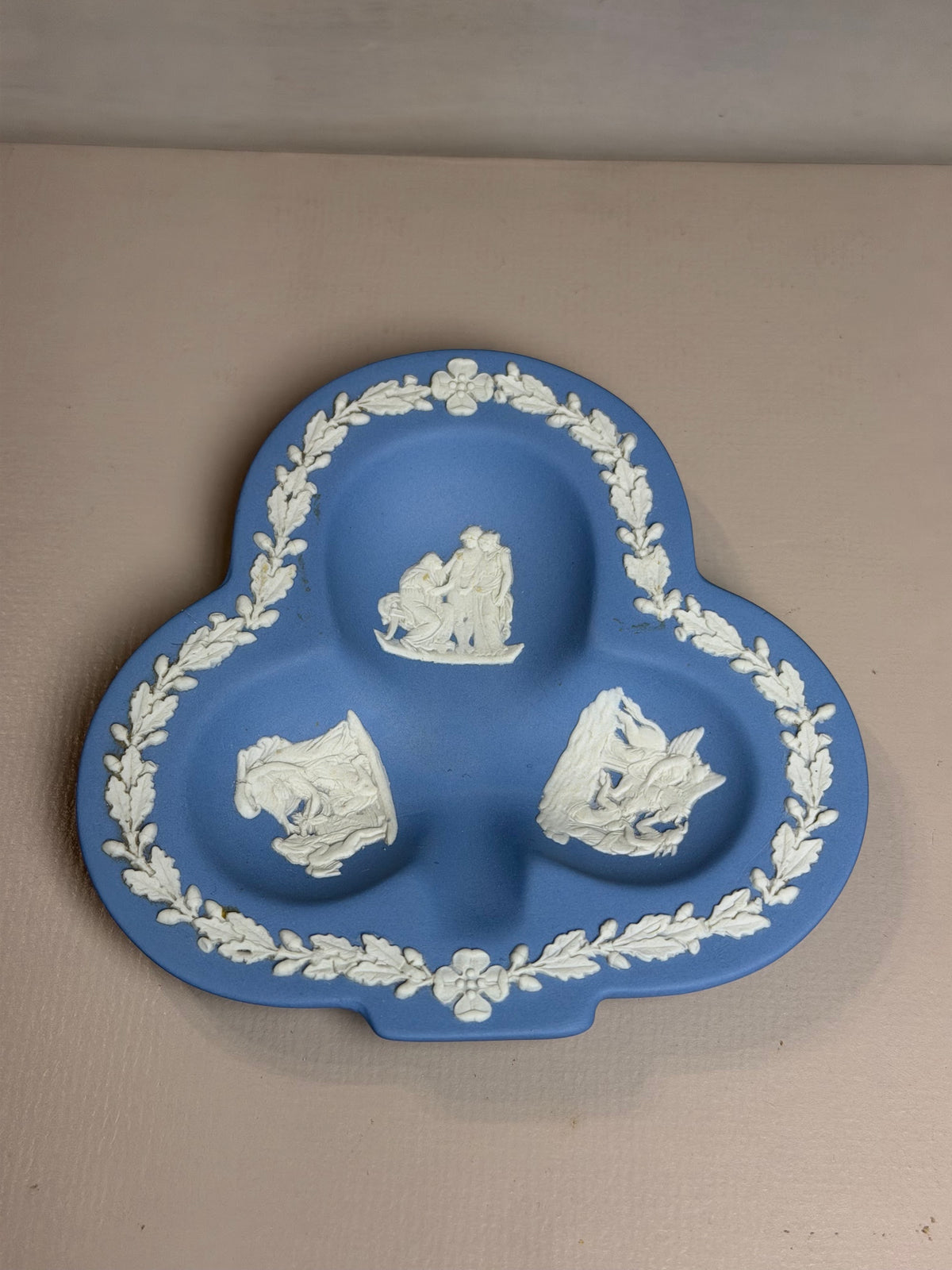Wedgwood Blue Jasperware Clover Classical Pin Dish