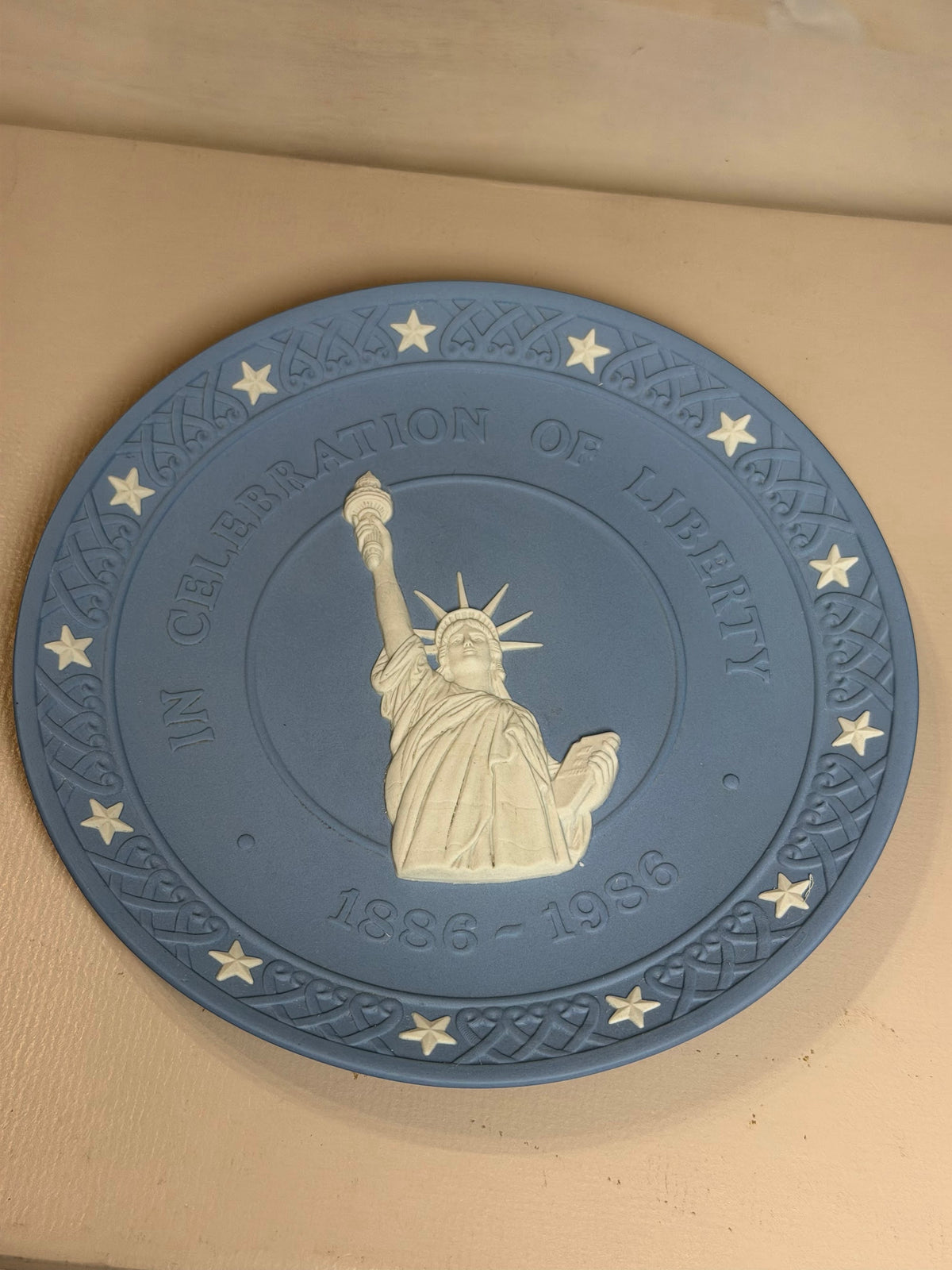 Wedgwood Slate Blue Jasperware Statue of Liberty Centennial Plate
