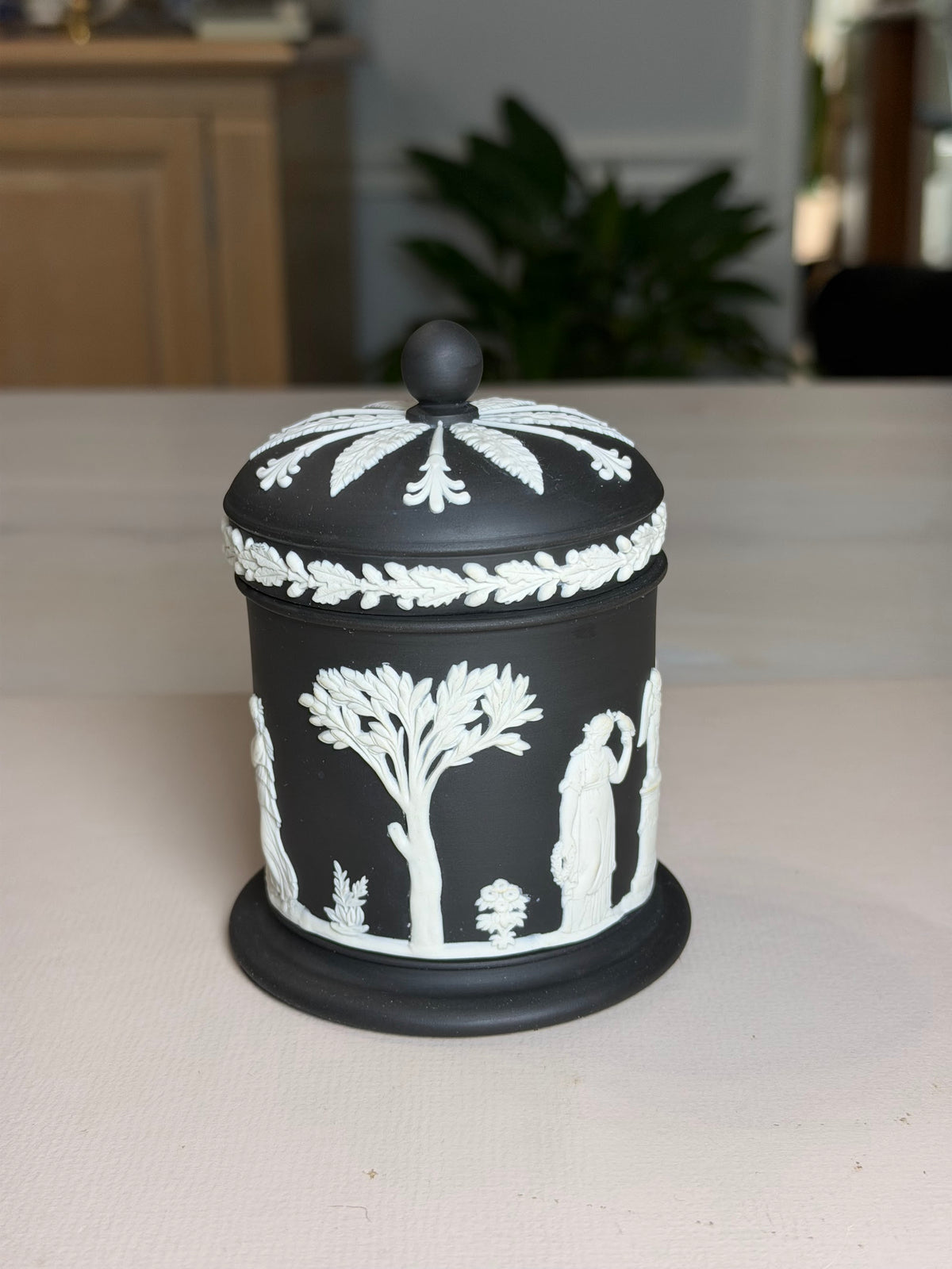 Wedgwood Black & White Jasperware Classical Covered Jar