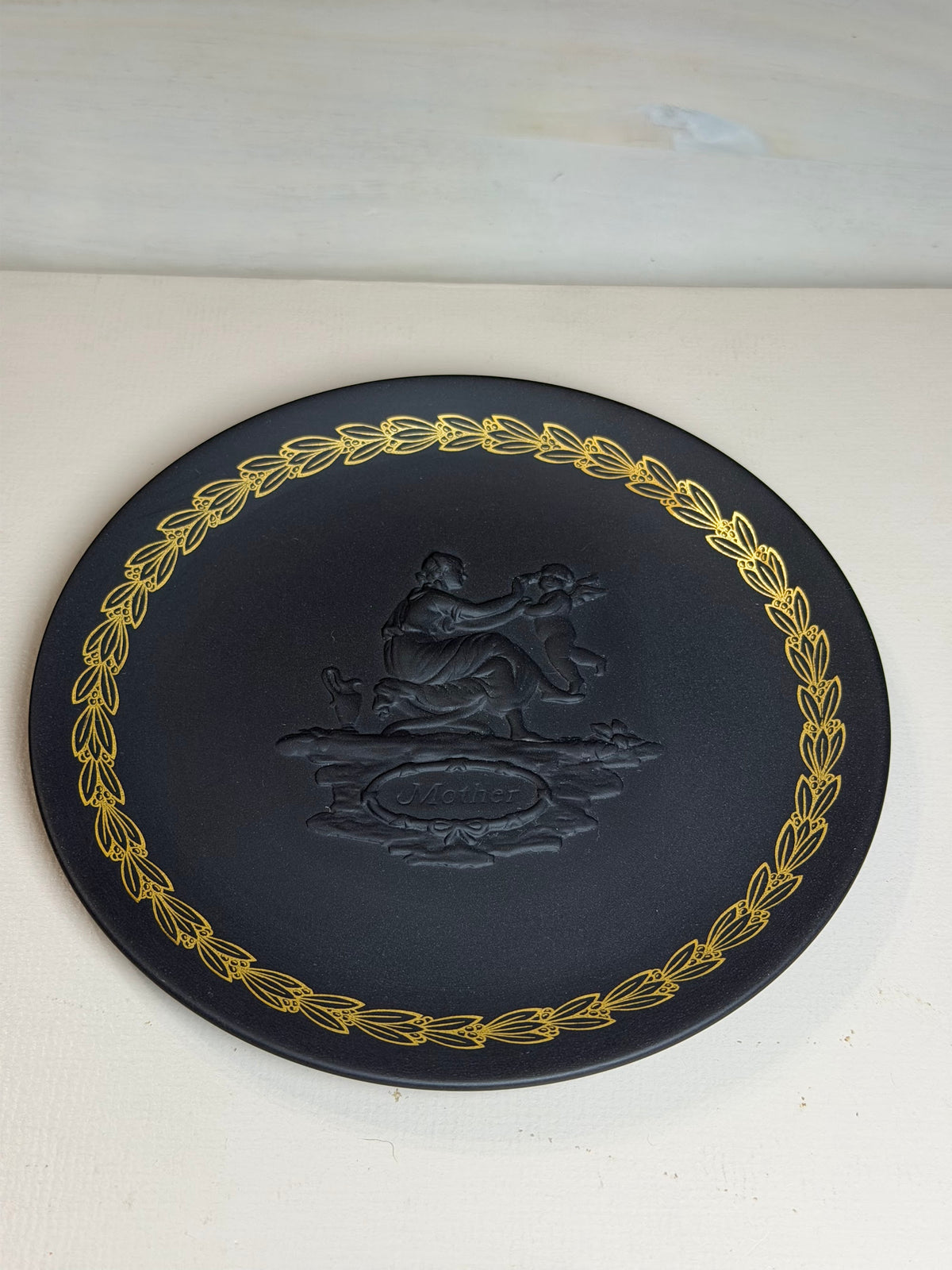 Wedgwood Black Basalt Classical Plate with Gold-Tone Laurel Border