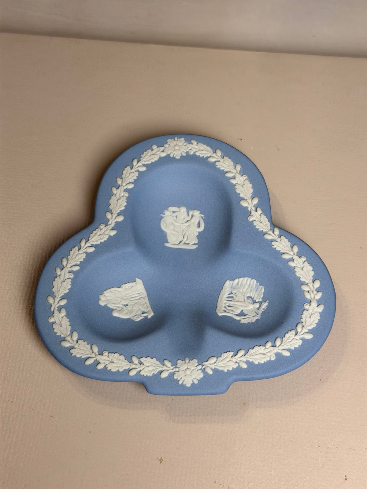 Wedgwood Blue Jasperware Trefoil Figural Pin Dish