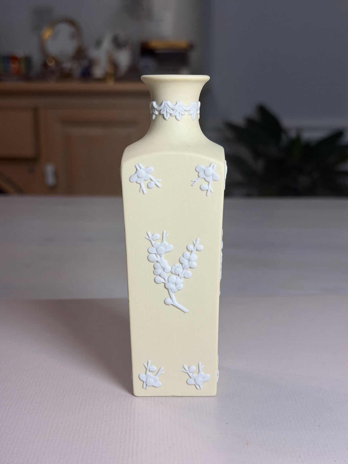Wedgwood Primrose Yellow Jasperware Prunus Square Bud Vase