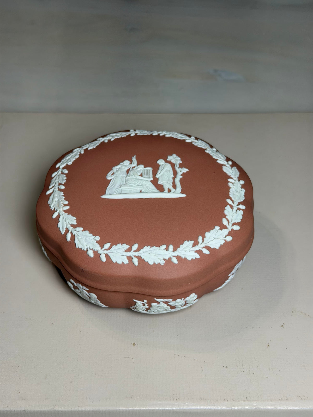 Wedgwood Terracotta & White Jasperware Round Trinket Box