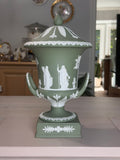 Wedgwood Sage Green Jasperware Covered Campana Urn