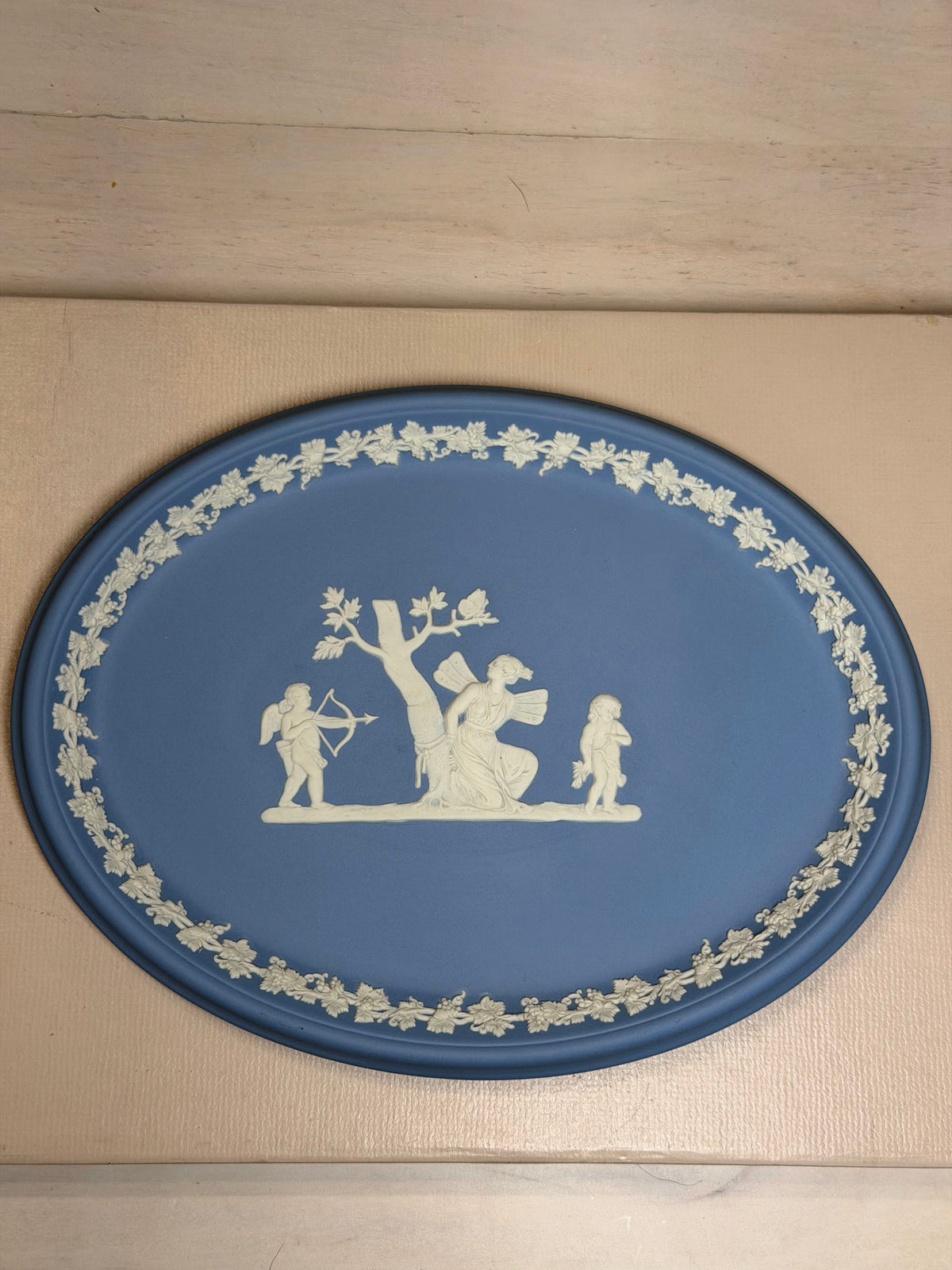 Wedgwood Blue Jasperware Oval Cupid & Classical Figures Tray