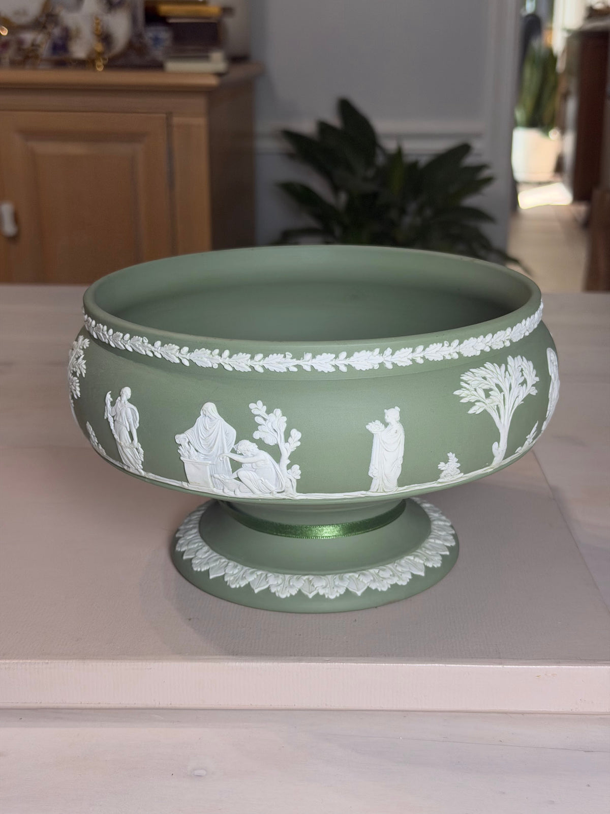 Wedgwood Sage Green Jasperware Classical Pedestal Bowl