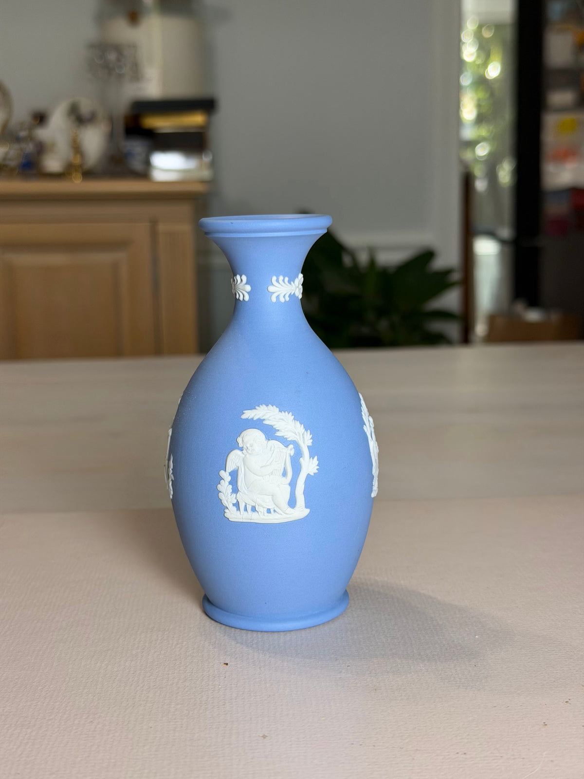 Wedgwood Blue Jasperware Garland Scene Bud Vase