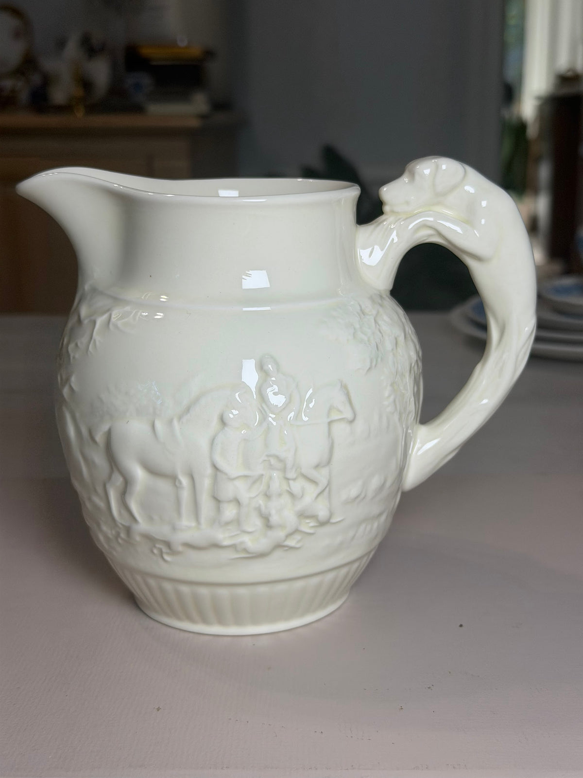 Wedgwood Cream Classical Relief Pitcher with Scroll Handle