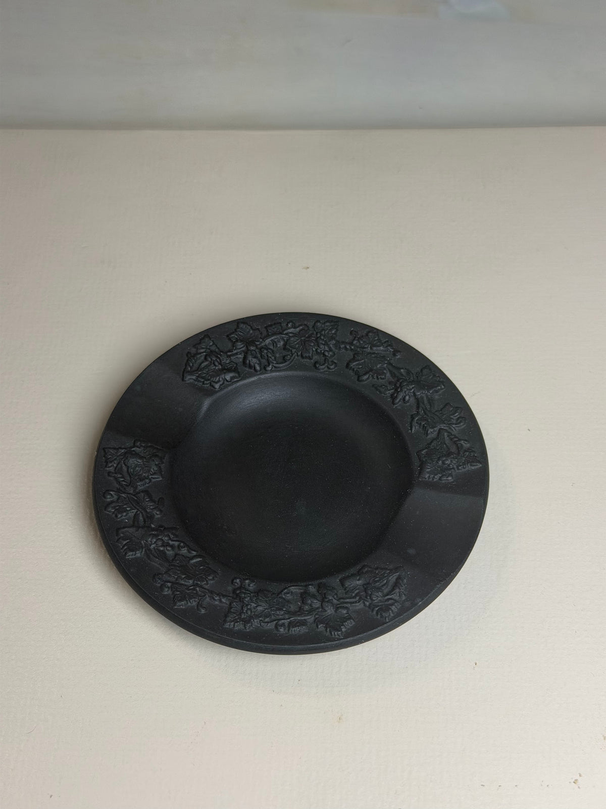 Wedgwood Black Basalt Floral Border Round Ashtray