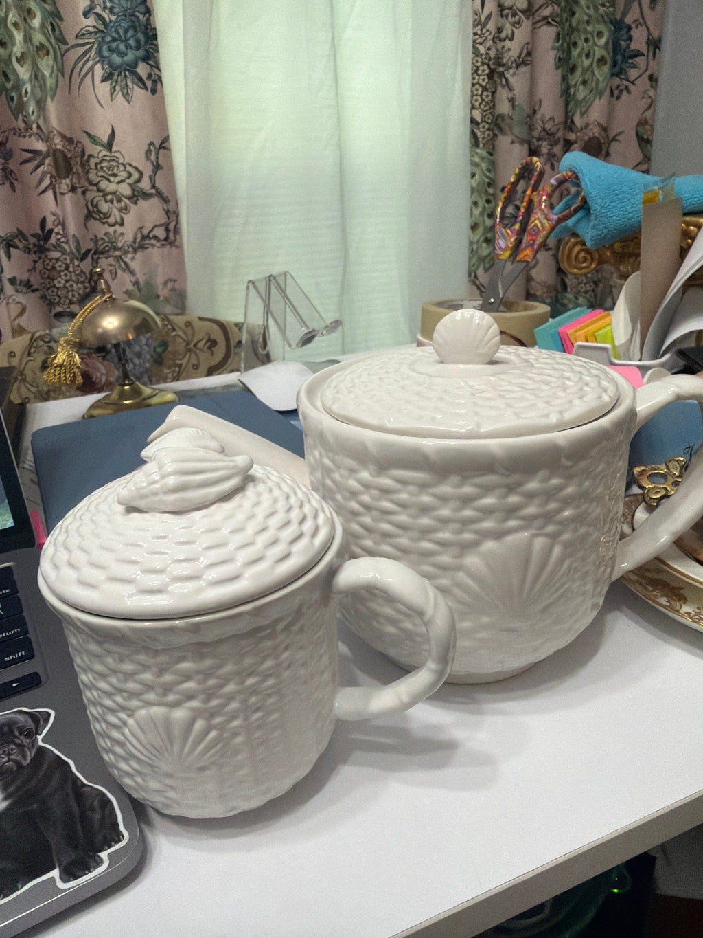 Tassel, Tea Set and Palm Leaves shelf