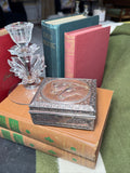 Antique Embossed Metal Keepsake Box with Horse Motif & Scenic Detailing