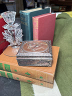 Antique Embossed Metal Keepsake Box with Horse Motif & Scenic Detailing