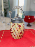 Vintage Ornate Biscuit Jar with Swirled Art Glass & Silver-Tone Lid