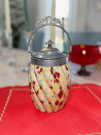 Vintage Ornate Biscuit Jar with Swirled Art Glass & Silver-Tone Lid