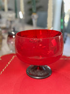 Vintage Ruby Red Glass Compote Dish with Ornate Silver-Tone Pedestal Base