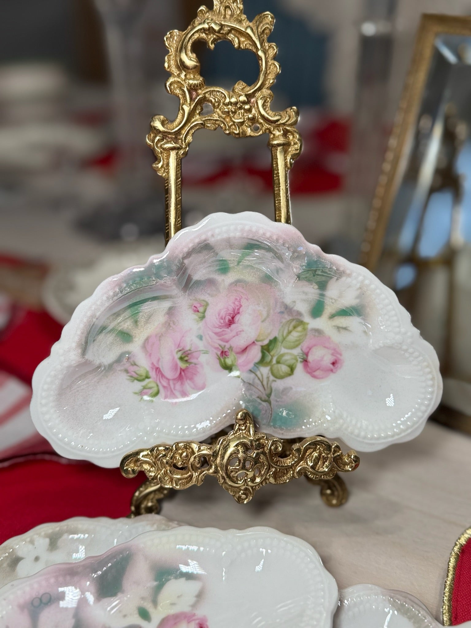 Set of Vintage Floral Porcelain Shell-Shaped Trinket / Vanity Dishes