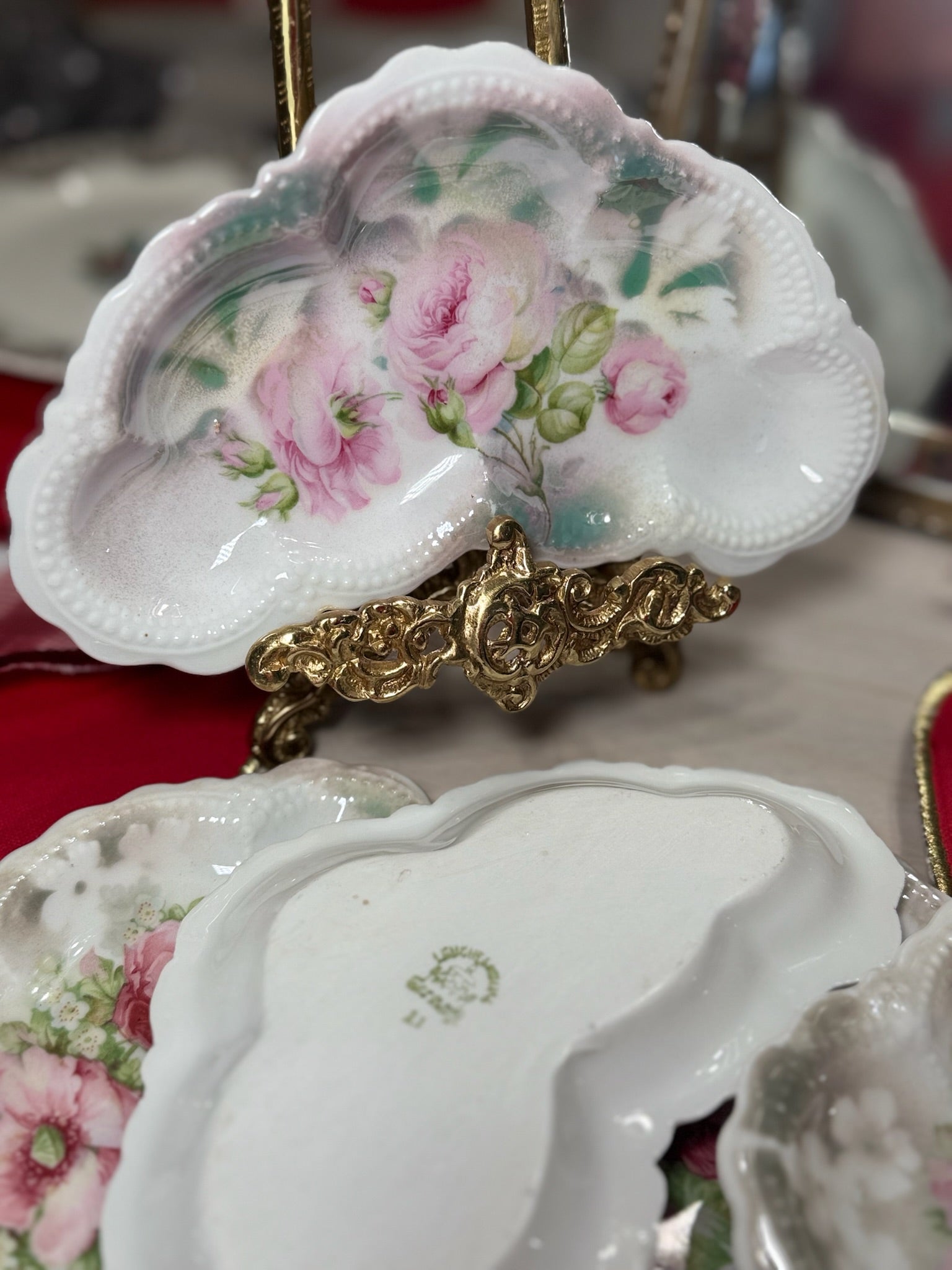 Set of Vintage Floral Porcelain Shell-Shaped Trinket / Vanity Dishes