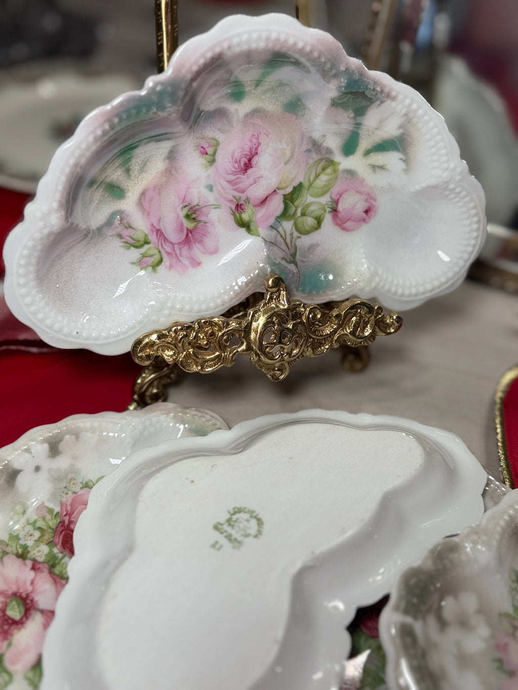 Set of Vintage Floral Porcelain Shell-Shaped Trinket / Vanity Dishes